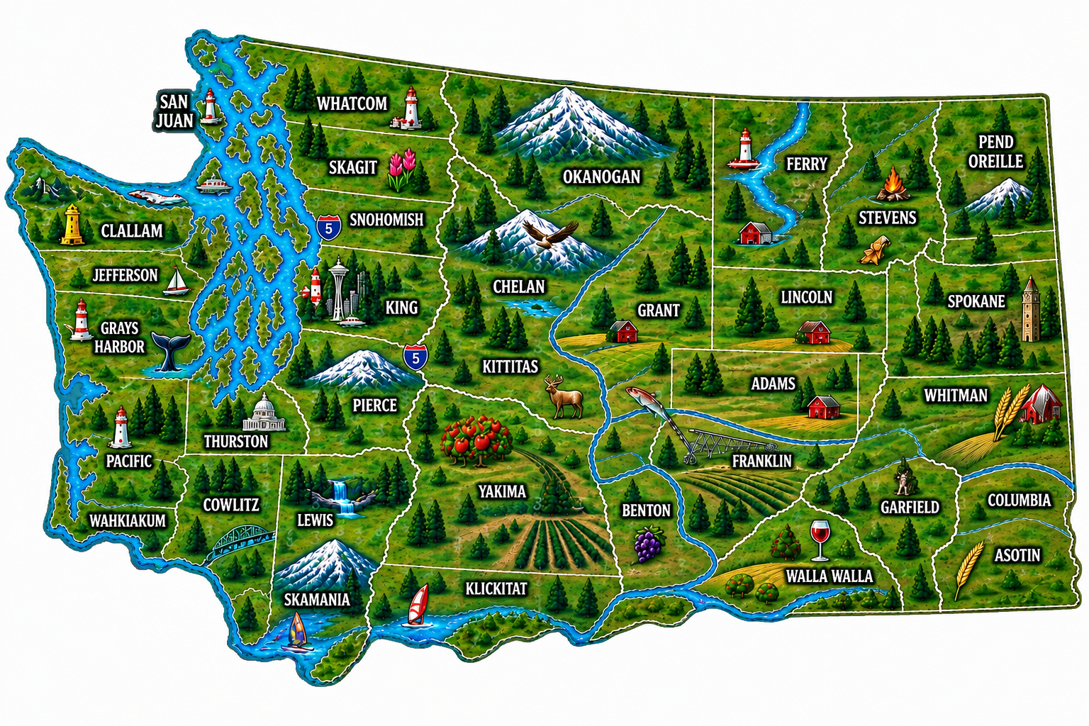 Washington State county map